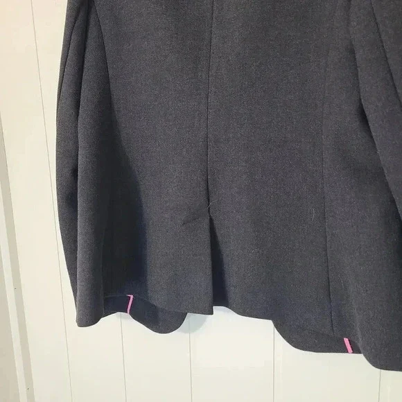 Banana Republic Faux Leather Trim Blazer Gray Stretch Office Size 14 - Picture 4 of 9